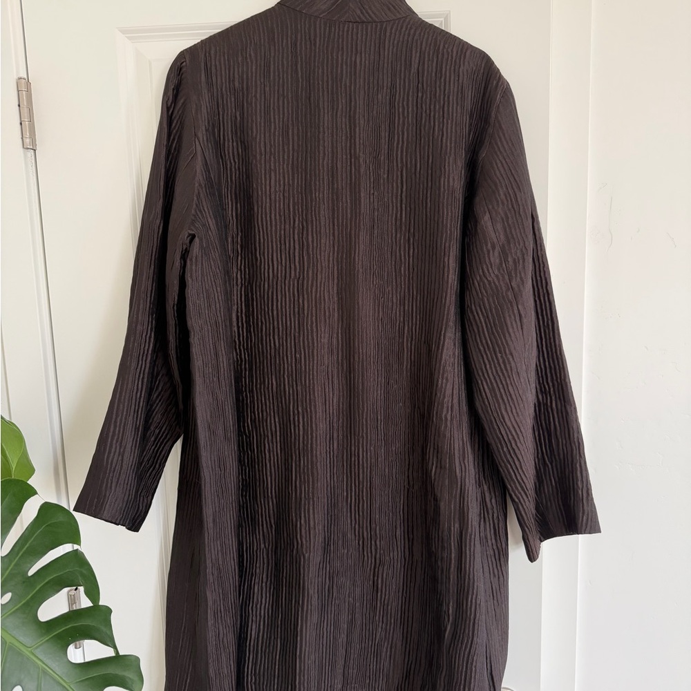 EILEEN FISHER brown Silk lined long Sleeve Shirt Dress silk XL dark brown - Picture 4 of 5